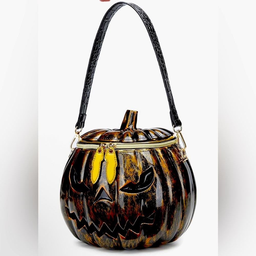 Black & Copper Pumpkin-Shaped Handbag​